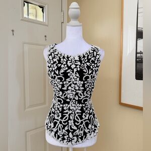 J Kara New York Fully Beaded Black & White Party Top Size Large